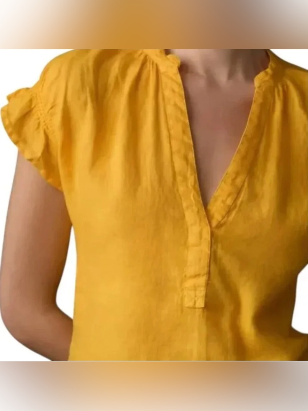 Pilcro Tatum Flutter Top - Yellow linen